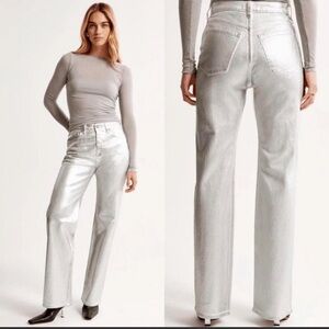 Abercrombie Metallic Silver Straight-Leg Women’s Pants